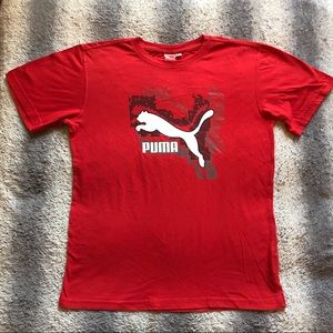 Puma Classic Logo Tee Shirt Boys XL Red White Puma